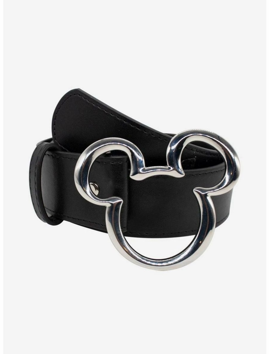 * Belts Disney Mickey Mouse Ears Silver Buckle Vegan Leather Belt | Belts