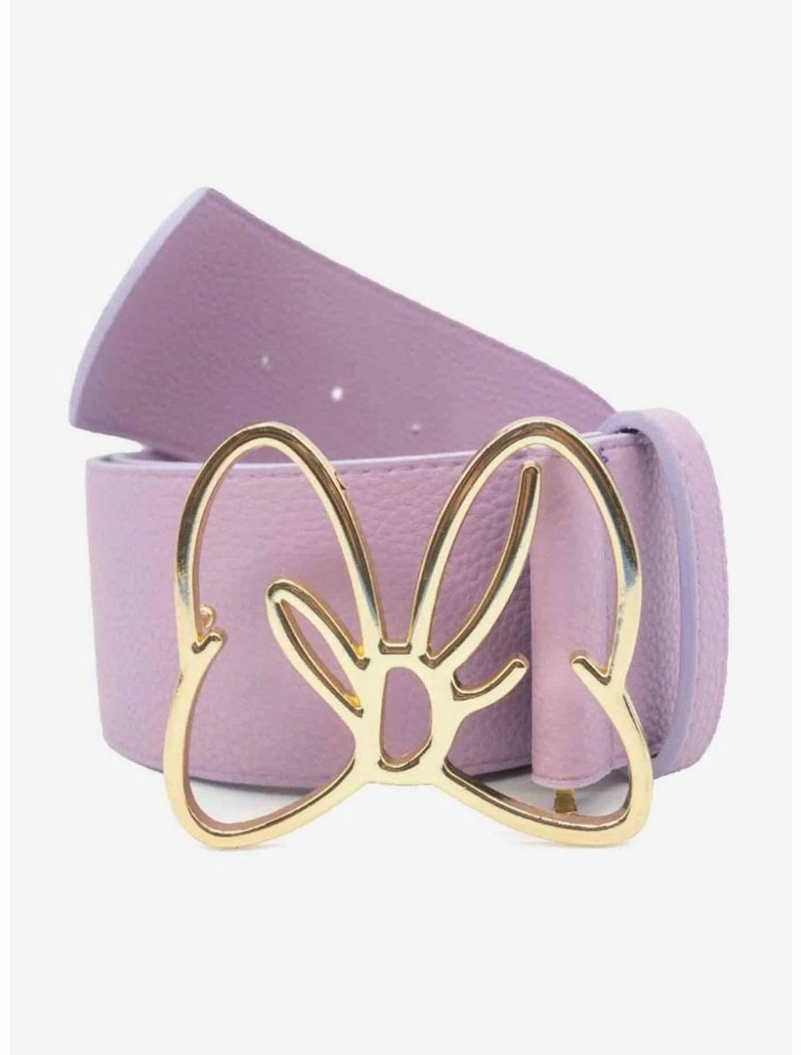 * Belts Disney Minnie Mouse Gold Bow Buckle Lilac Vegan Leather Belt | Belts