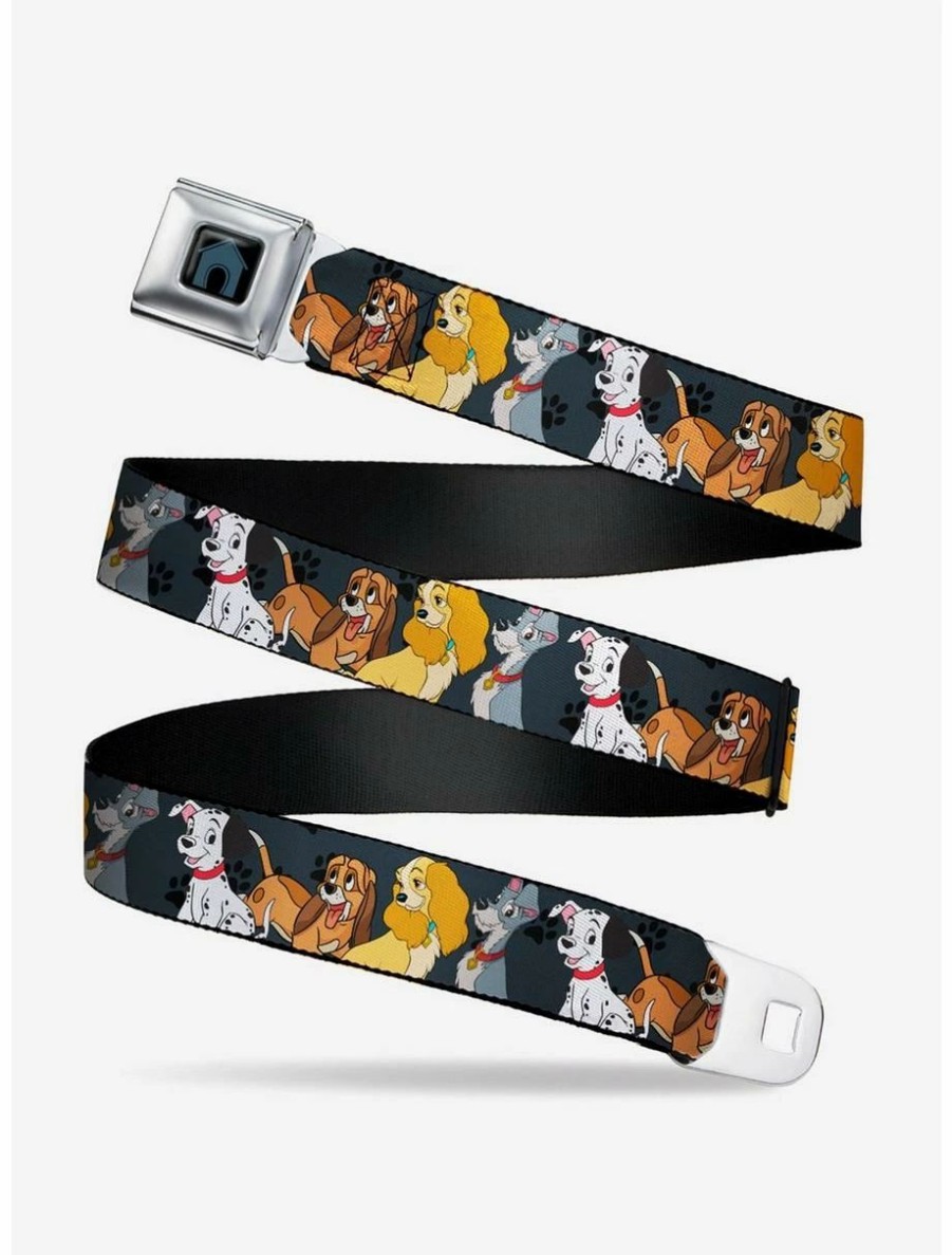 * Belts Disney Dogs Group Collage Paws Gray Black Seatbelt Belt | Belts