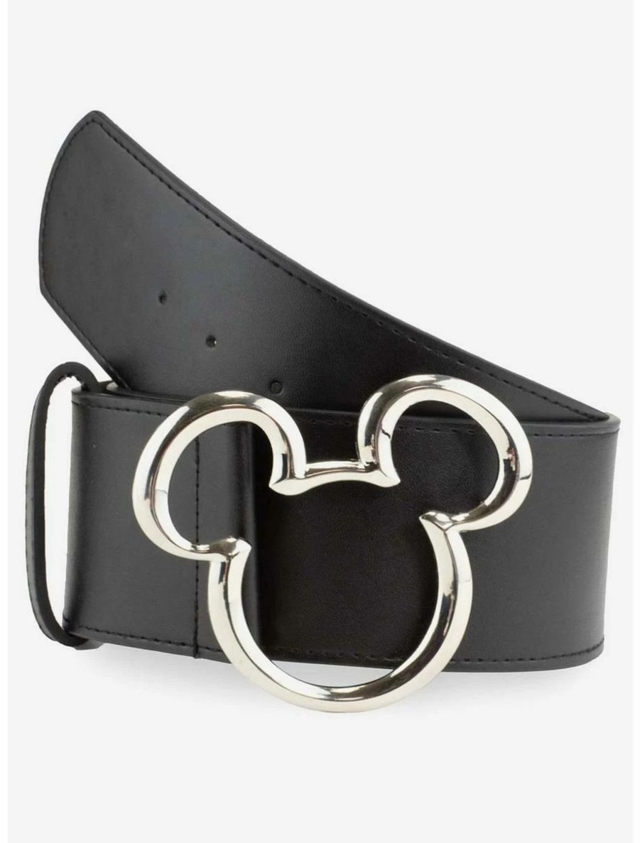 * Belts Disney Mickey Mouse Ears Silver Buckle Vegan Leather Belt | Belts