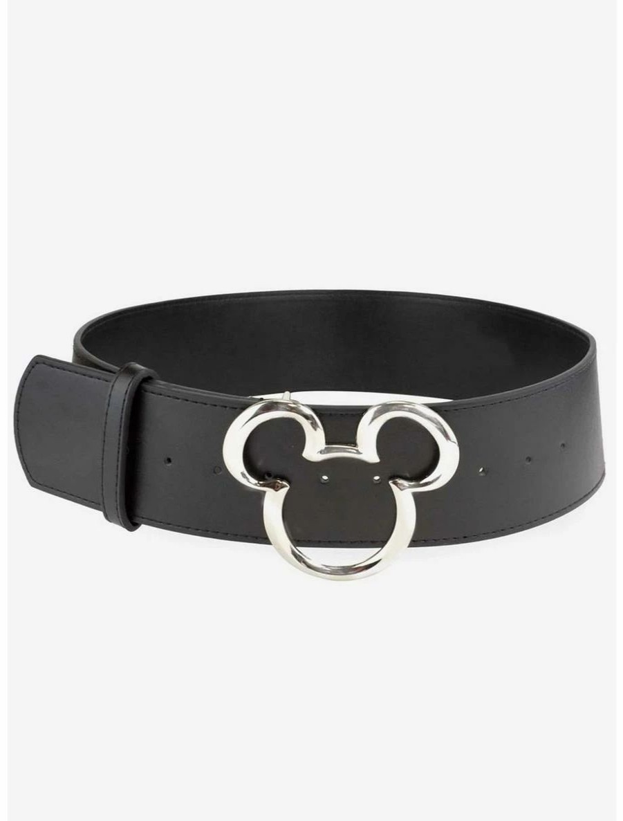 * Belts Disney Mickey Mouse Ears Silver Buckle Vegan Leather Belt | Belts