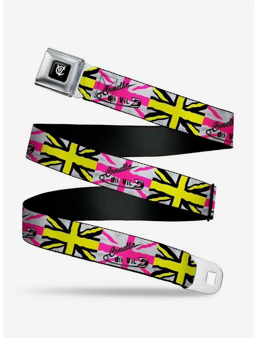 * Belts Disney Cruella De Vil Safety Pin Union Jack Seatbelt Belt | Belts