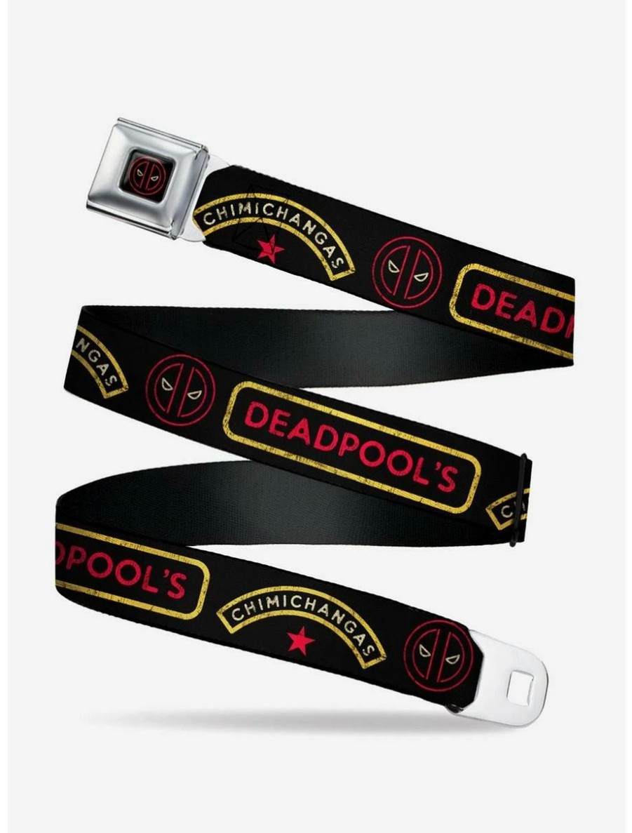 * Belts Marvel Deadpools Chimichangas Star Logo Weathered Black Yellow Red Seatbelt Belt | Belts