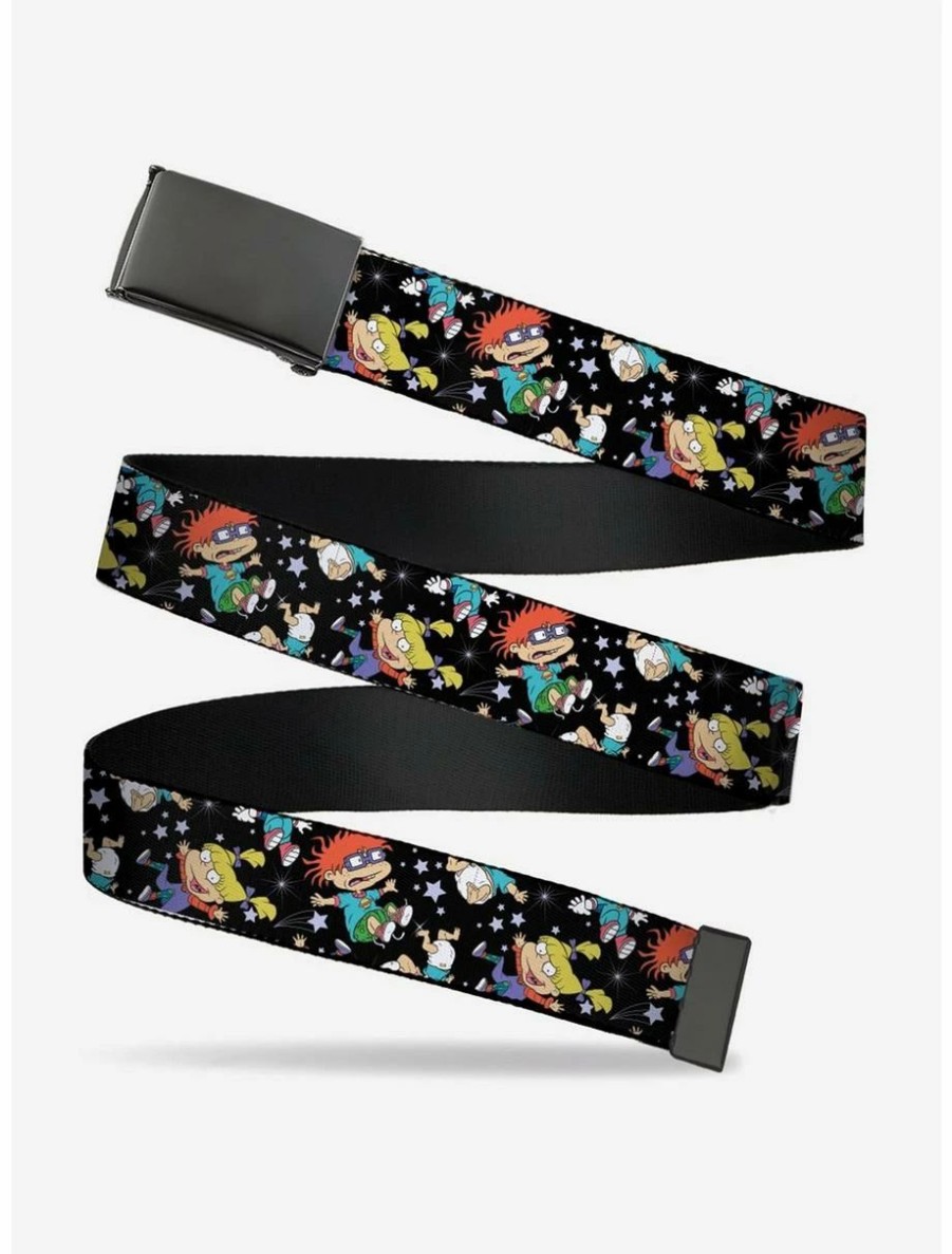 * Belts Rugrats 3 Characters In Space Scattered Black Clamp Belt | Belts