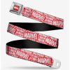 * Belts Marvel Red Brick Logo Stacked Red White Youth Seatbelt Belt | Belts