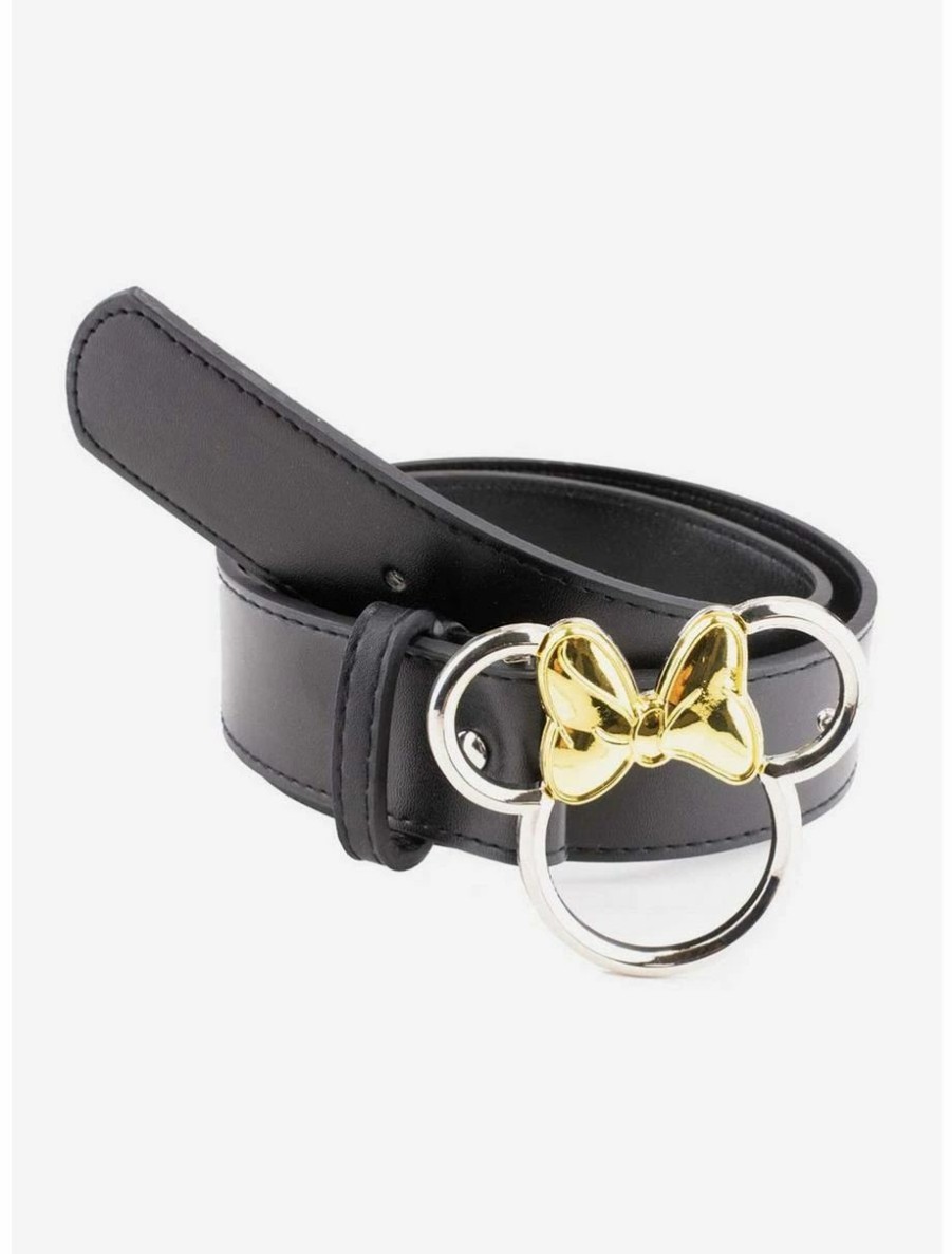 * Belts Disney Minnie Mouse Figural Silver And Gold Buckle Vegan Leather Belt | Belts