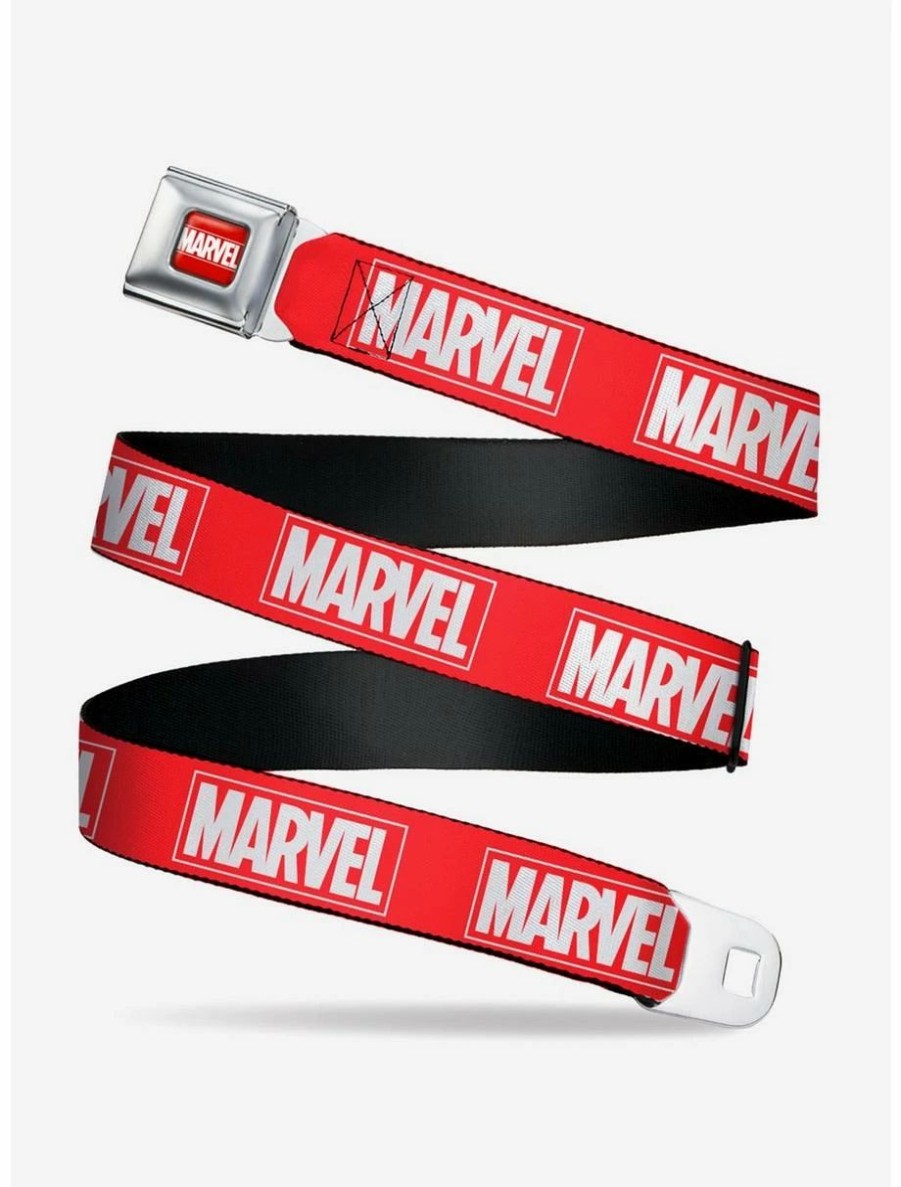 * Belts Marvel Red Brick Logo Red White Seatbelt Belt | Belts