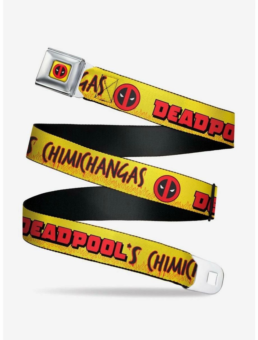 * Belts Marvel Deadpools Chimichangas Flames Yellow Black Red Seatbelt Belt | Belts