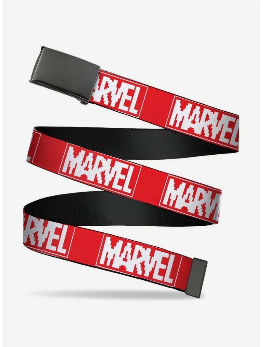 * Belts Marvel Brick 8 Bit Logo Red White Clamp Belt | Belts